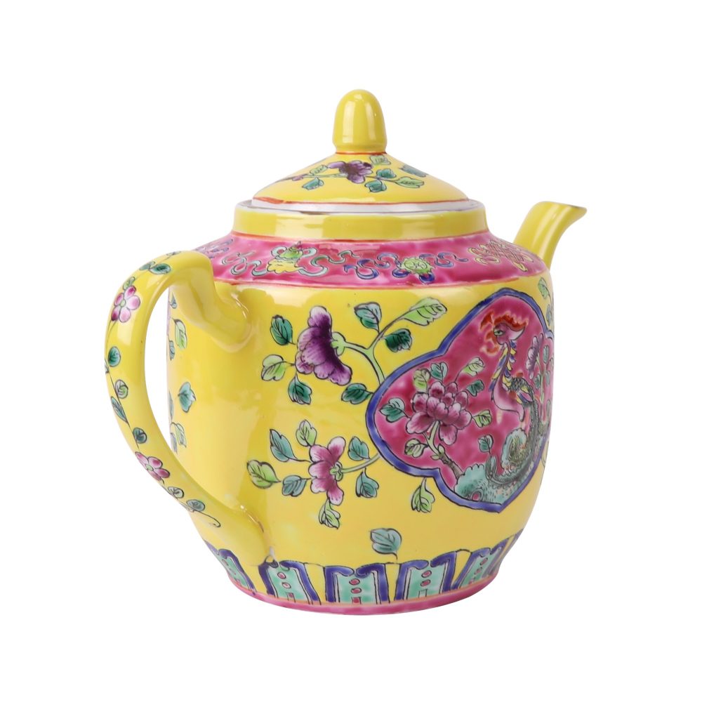 Jingdezhen Porcelain high quality pastel phoenix and peony pattern ceramic kettle side view