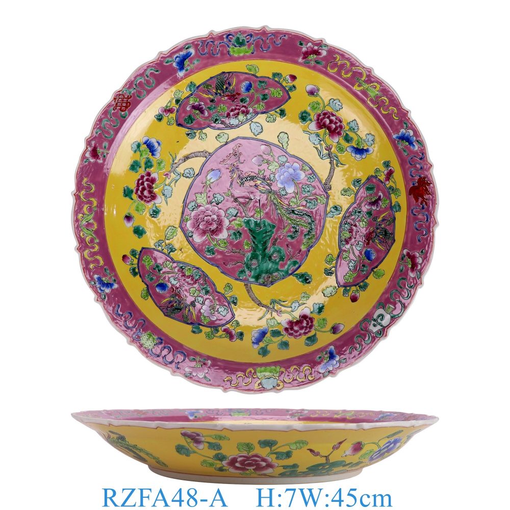 RZFA48-A Jingdezhen porcelain pastel yellow large home decoration ceramic tableware plate