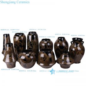 RZMY-Series Reactive Glaze Black color Glod flower pattern Different shape Ceramic Flower Vase