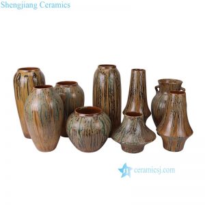 RZMY-Series Reactive Glaze Oranage Background Flowing Ceramic Flower Pottery Tabletop Vase