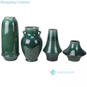 RZMY89-Series Reactive Glaze Green Background Irregular Ceramic Flower Pottery Tabletop Vase