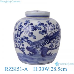 RZSI51-A Jindezhen Blue and White Porcelain Vase Hand-painted Flower Bird Pattern Ceramic Lidded Jar