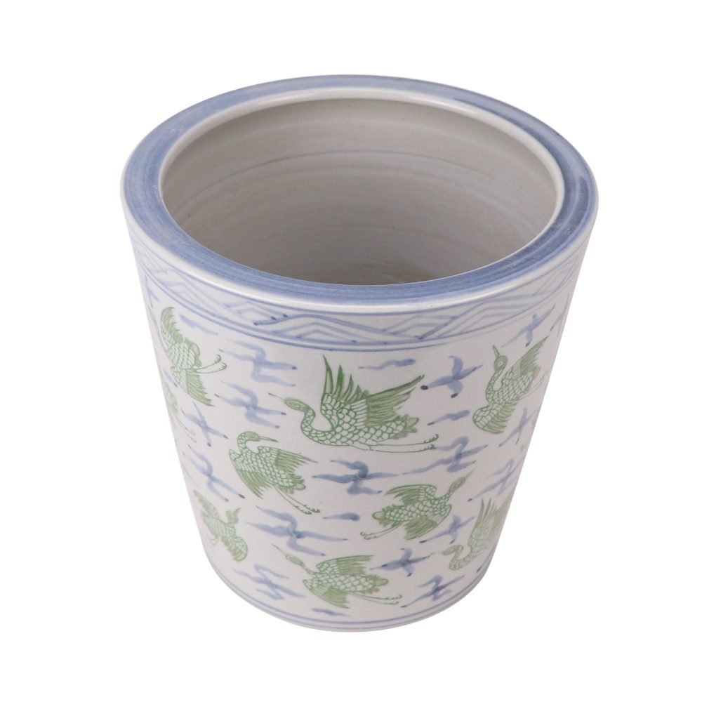 RZSX03-D Jingdezhen porcelain hand-painted blue and white crane pattern home decoration ceramic flower pot top view