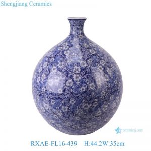 RXAE-FL16-439 Blue and white porcelain vase handpainted entwined flowers and leaves pattern big belly ceramic vase