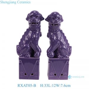 RXAT05-B Purple glazed lion foo dogs ceramic statue sitting lions sculptures figurine