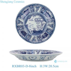 RXBR03-A-B-C-D 6.5/ 8 inch Blue and white fish and algae phoenix , flower and bird hand painted pattern Ceramic Plate Dishes