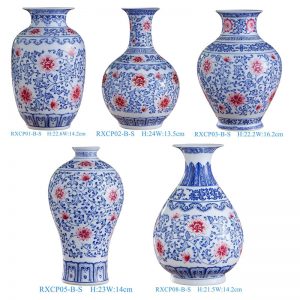 RXCP01-02-03-05-08 Low Price Beautiful Blue and Underglaze red Floral Pattern Ceramic Desktop Vase