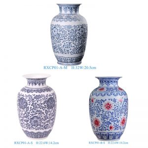 RXCP01-A-B-M-S Low Price Blue and White Floral Pattern Ceramic Desktop Vase