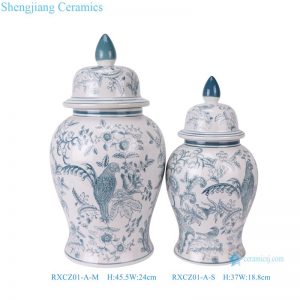 RXCZ01-A-S-M Modern Style Green Parrot Flower Bird pattern Ceramic Lidded Jar flower pot Vase