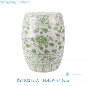 RYNQ292-A Beautiful Green Twisting Lotus Pattern Ceramic Stool Outdoor Garden Drum Seat