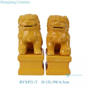 RYXP21 Red and Orange Glazed Foo Dog Statues Handcraft Lion Figurine Sculpture in Pair