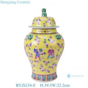 RYZG34-E Jingdezhen Famille Rose Porcelain Ginger Jars Handpainted Character Pattern Ceramic Vase with Lion Head Lid