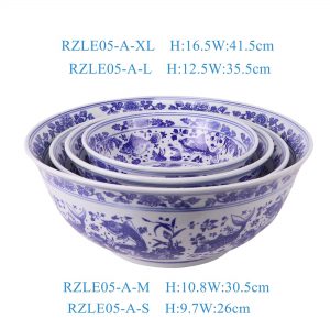 RZLE05-A-S-M-L-XL Jingdezhen blue and white fish and algae pattern ceramic bowl and plate set of four