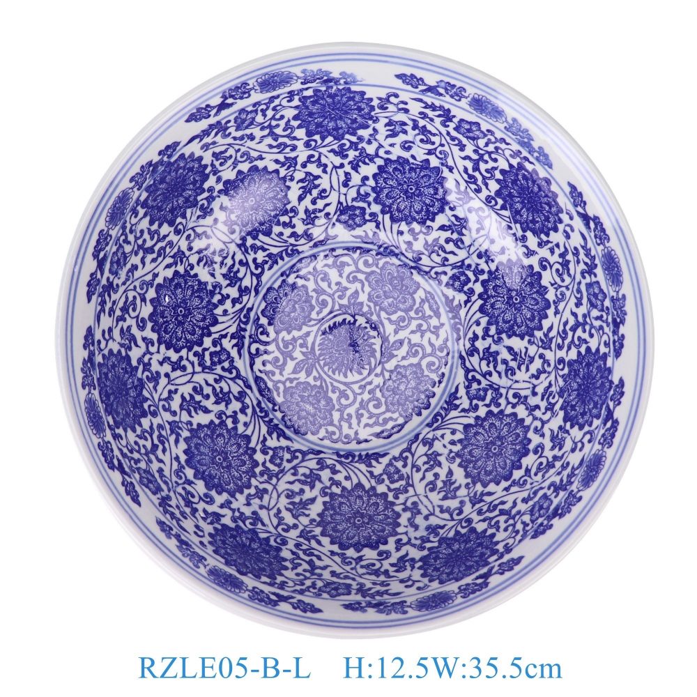 RZLE05-B-L Jingdezhen Blue and White Twisted Lotus Home Decoration Tableware Ceramic Dinner Plate Large