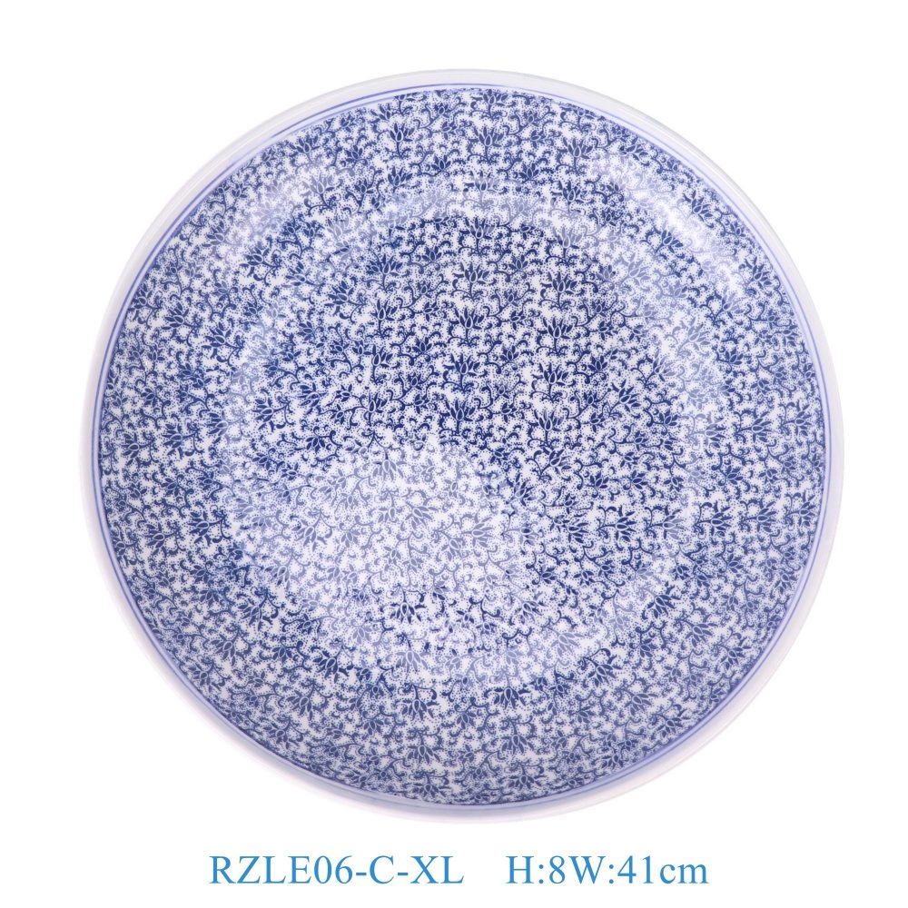 RZLE06-C-XL Jingdezhen porcelain home decoration gift high quality blue and white flower pattern ceramic large plate