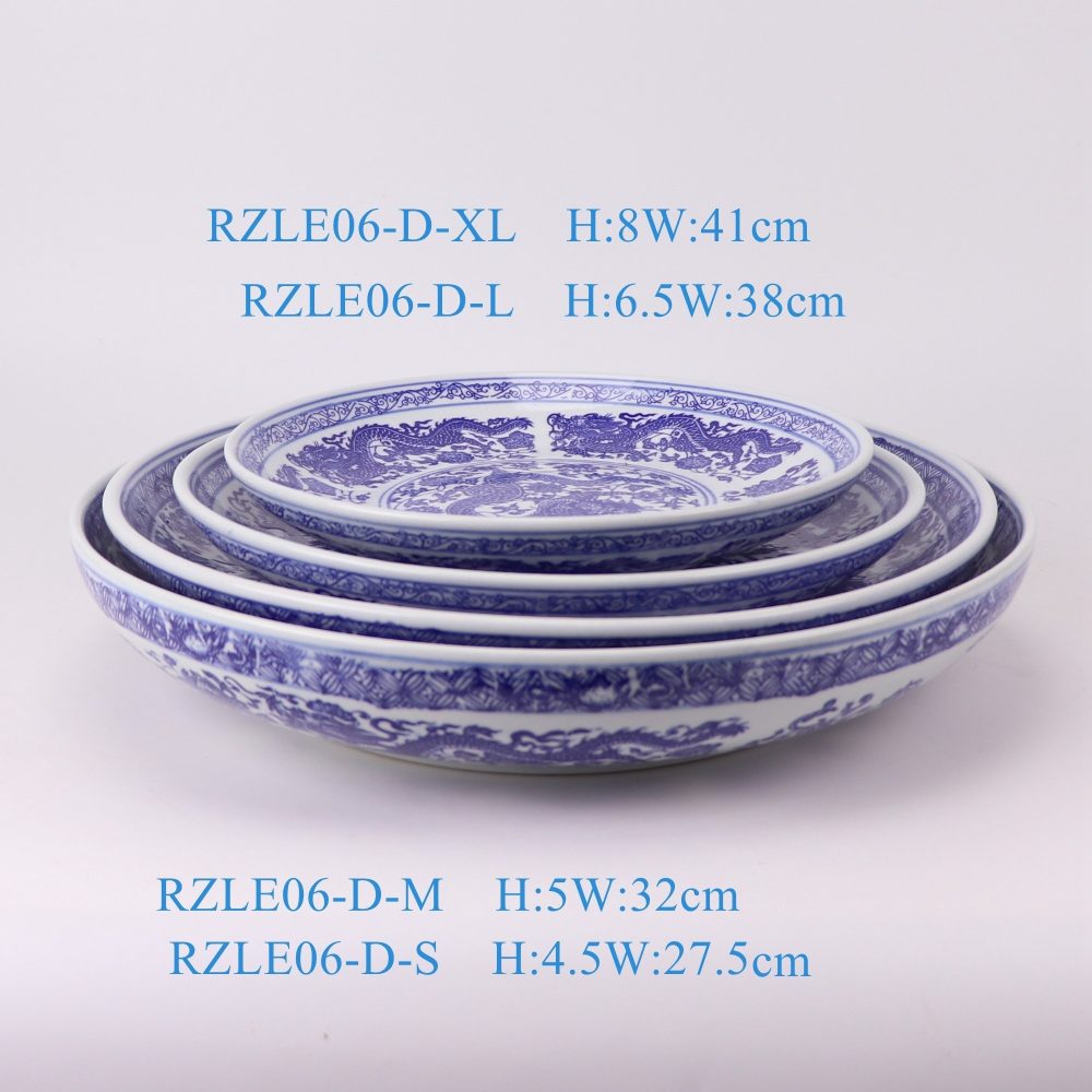 RZLE06-D-S-M-L-XL Jingdezhen high quality blue and white dragon pattern porcelain home decoration commercial gift ceramic plate