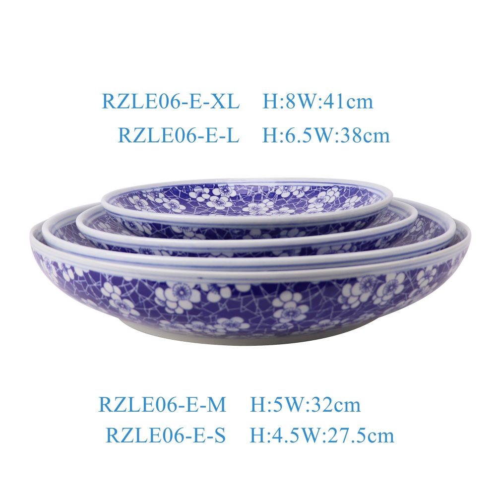 RZLE06-E-S-M-L-XL  Jingdezhen high quality blue and white ice plum design ceramic large plate set of four