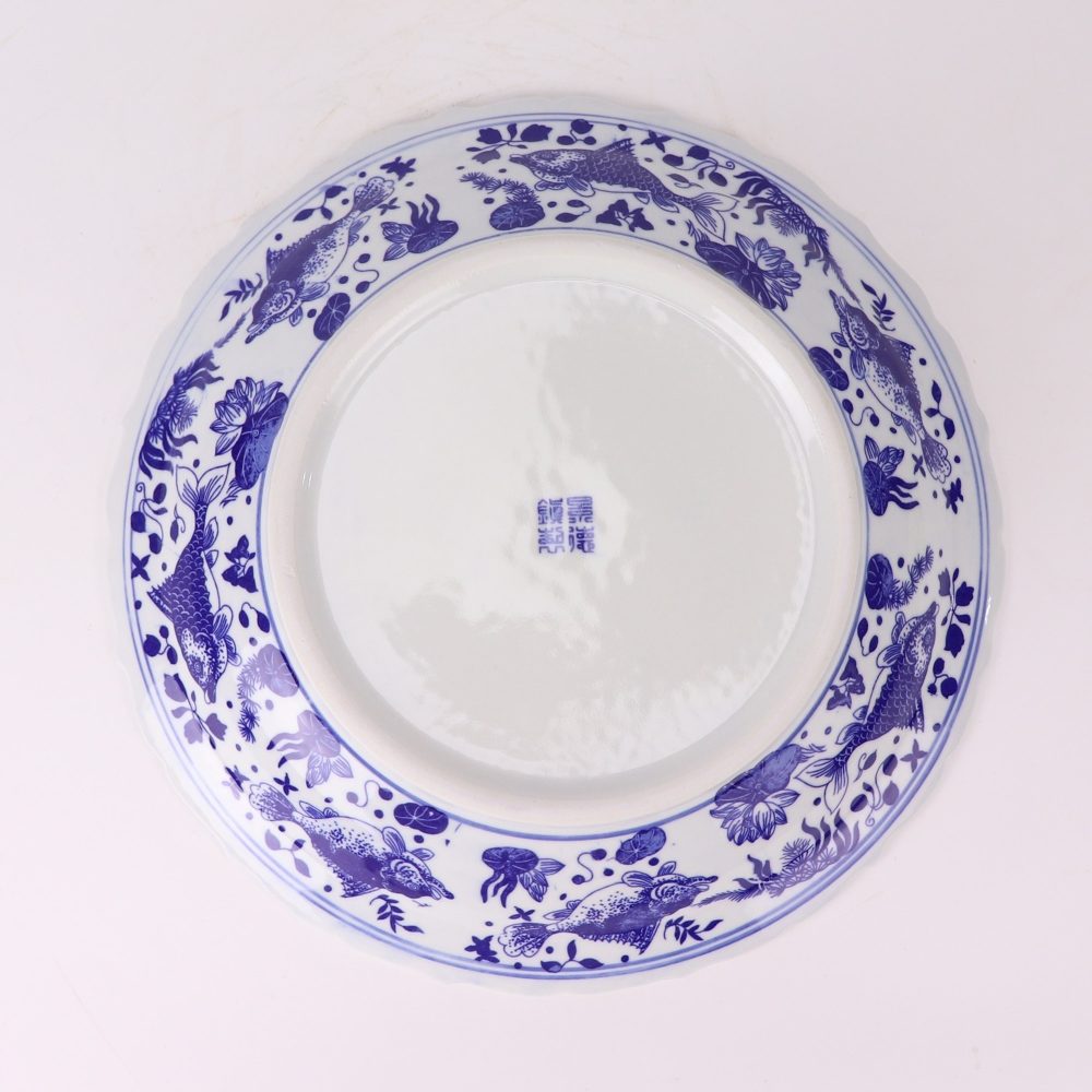 RZLE07-A-S-M-L-XL Jingdezhen high-quality blue and white porcelain fish and algae pattern decorative ceramic plate set of four bottom picture