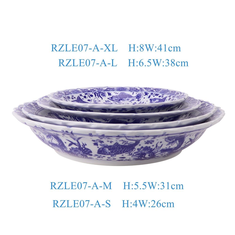 RZLE07-A-S-M-L-XL  Jingdezhen high quality blue and white porcelain fish and algae pattern decoration ceramic plate set of four