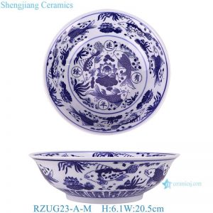 RZUG23-A-M-S    Jingdezhen high quality blue and white porcelain fish and algae pattern home tableware ceramic bowl