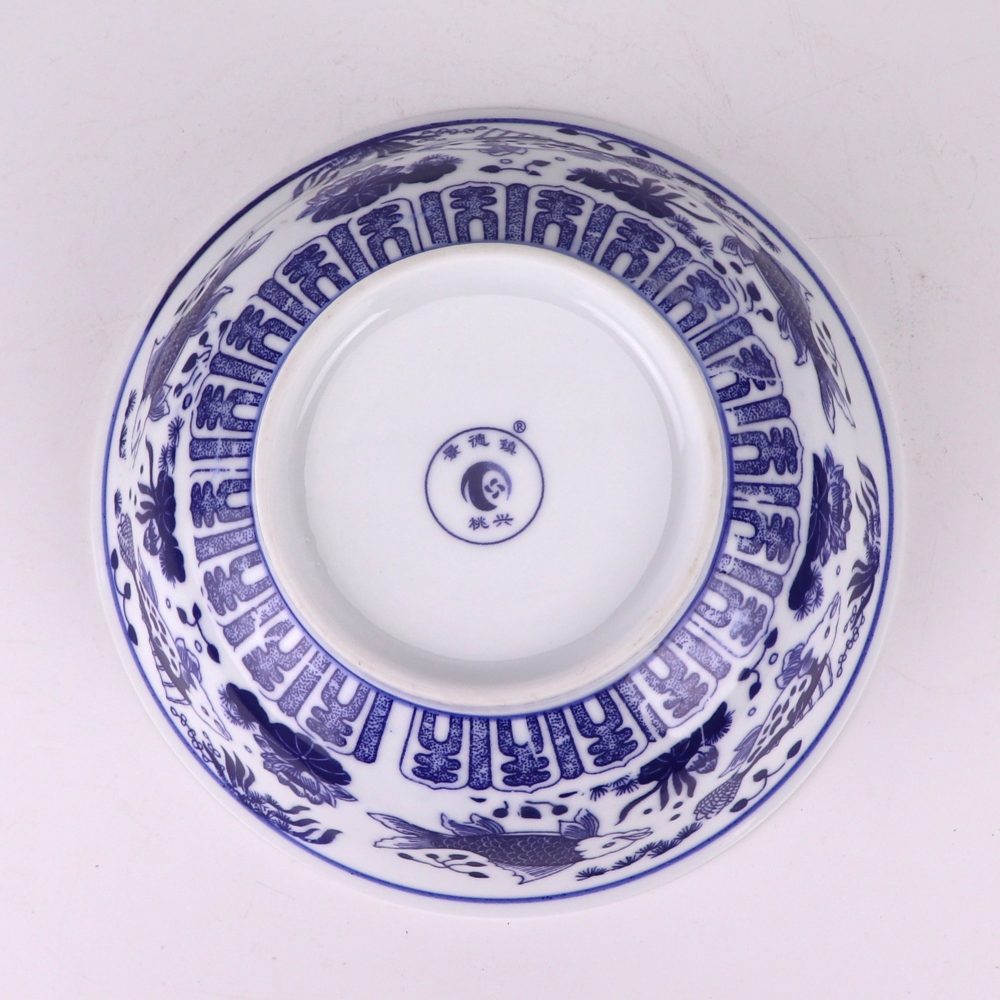 RZUG23-A Jingdezhen high-quality blue and white porcelain fish and algae pattern household tableware ceramic bowl bottom picture