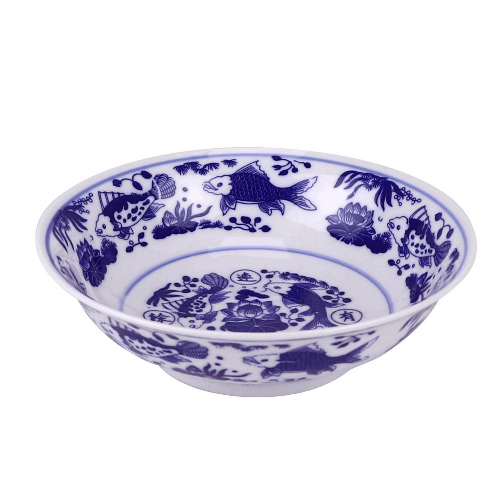 RZUG23-A Jingdezhen high-quality blue and white porcelain fish and algae pattern household tableware ceramic bowl top view