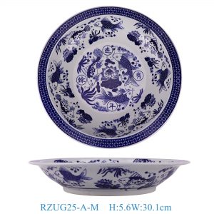 RZUG25-A-S-M-L-XL  Jingdezhen high quality blue and white porcelain fish and algae pattern home tableware ceramic dinner plate