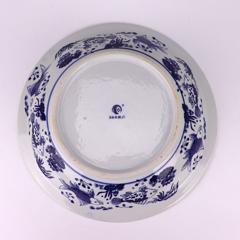 RZUG25-A Jingdezhen high-quality blue and white porcelain fish and algae pattern household tableware ceramic dinner plate bottom picture