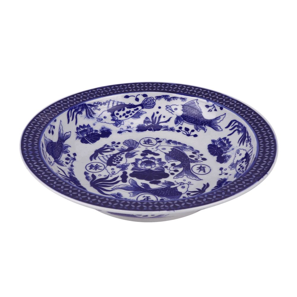 RZUG25-A Jingdezhen high-quality blue and white porcelain fish and algae pattern household tableware ceramic dinner plate top view