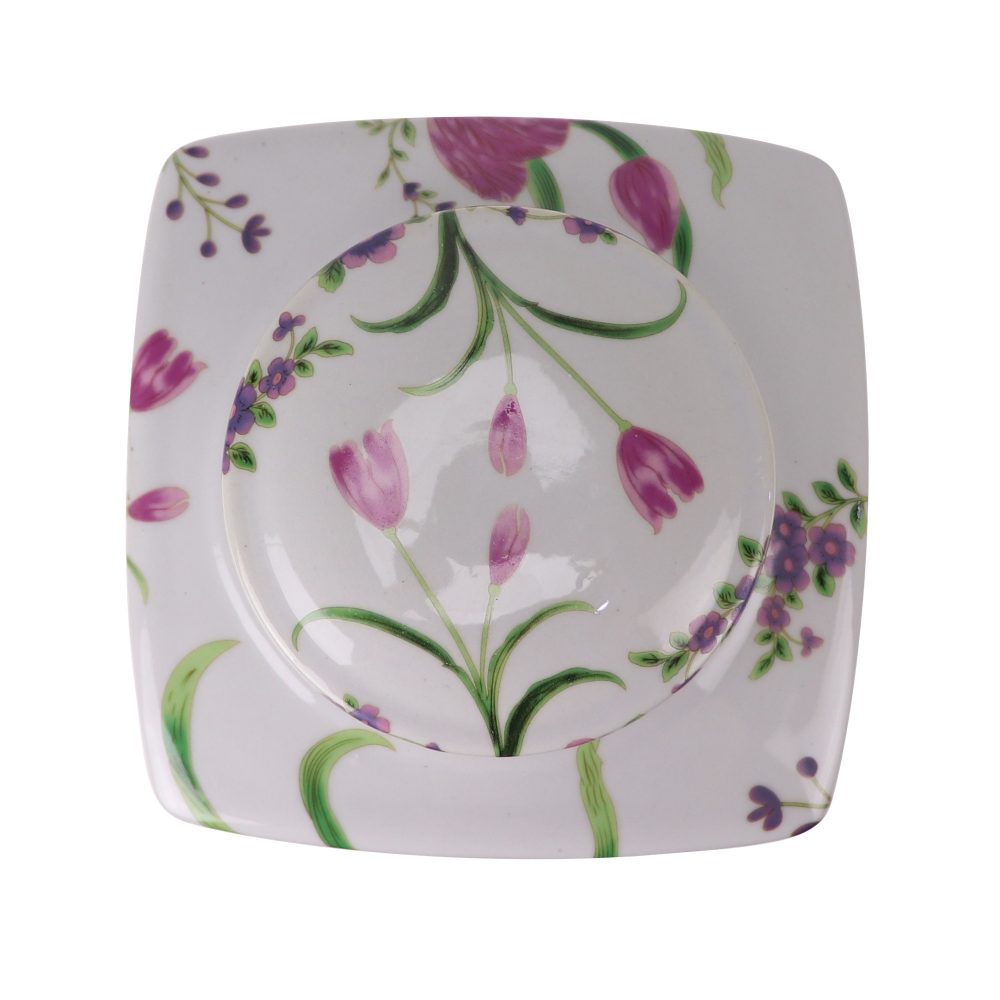 RXAE-67053 Jingdezhen painted flower and bird pattern square ceramic tea can with lid top view