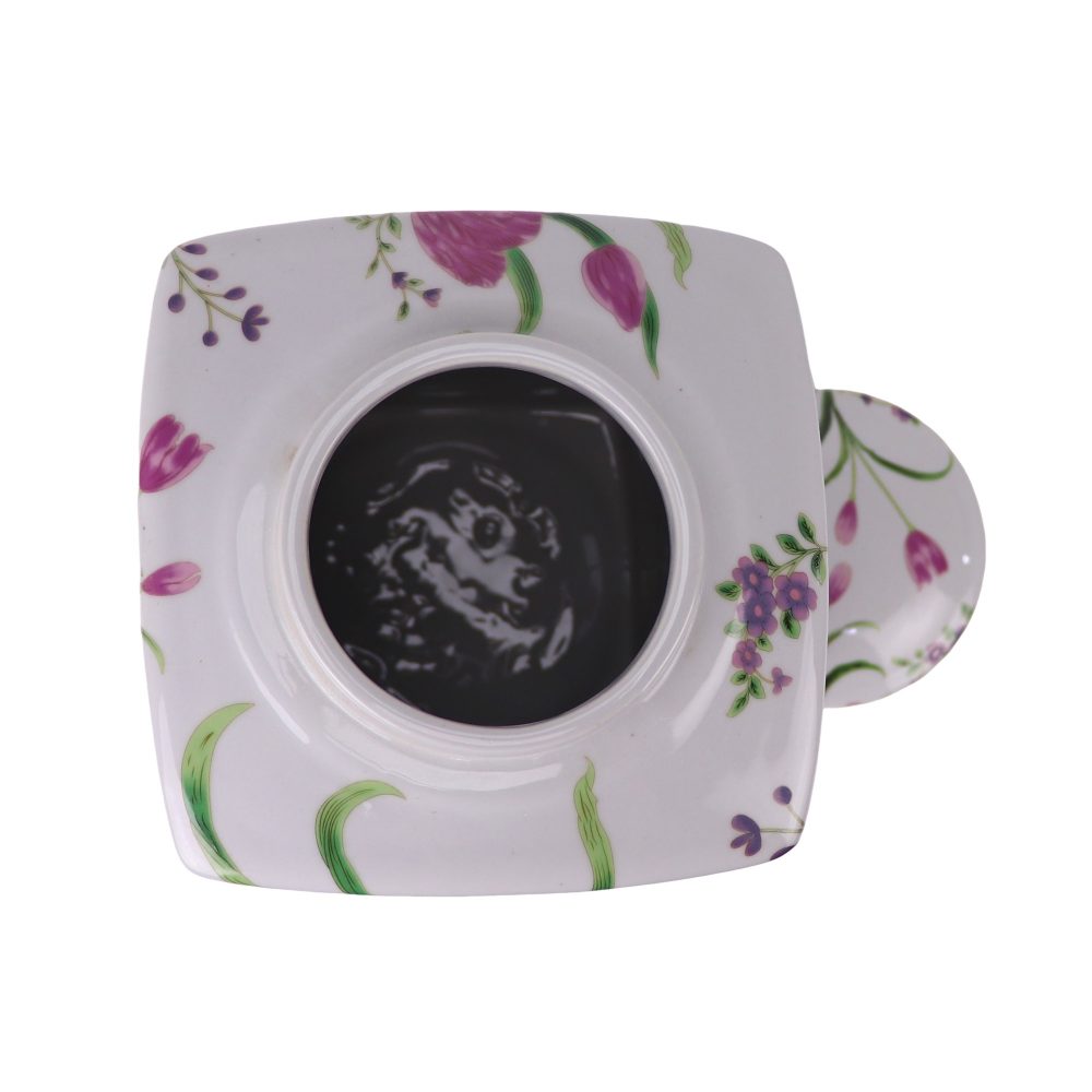 RXAE-67053 Jingdezhen painted flower and bird pattern square ceramic tea can with lid interior view