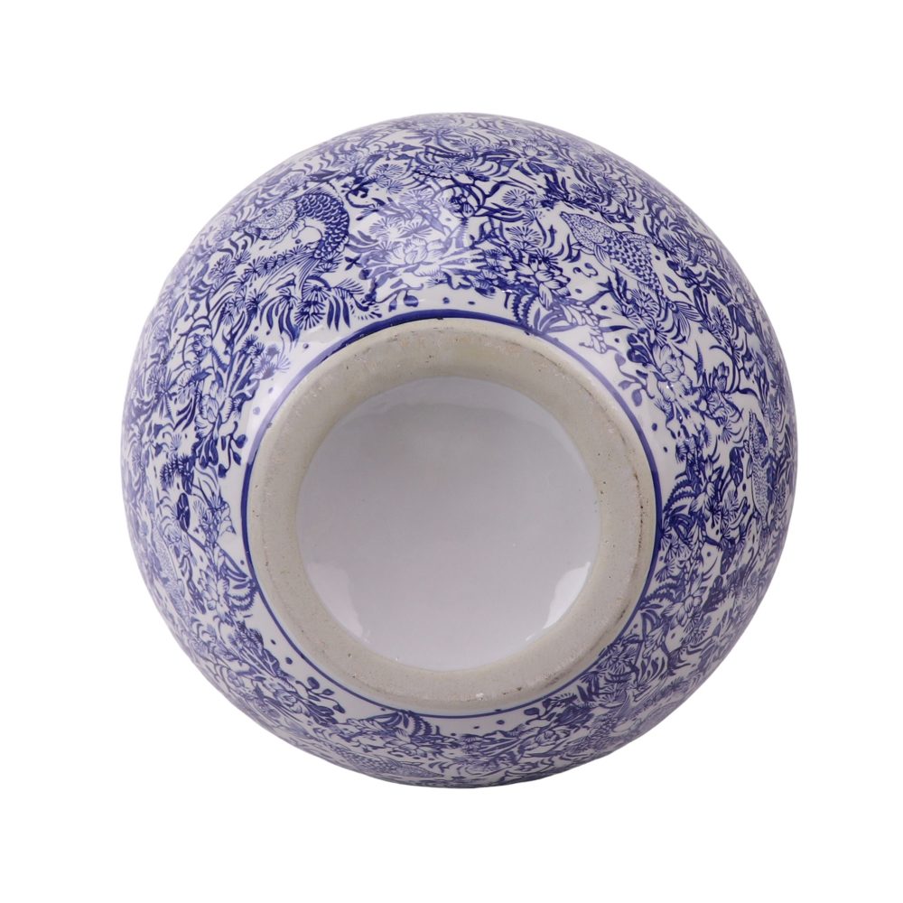 Jingdezhen porcelain blue and white fish and algae pattern ampulla and pomegranate shaped ceramic vase bottom view