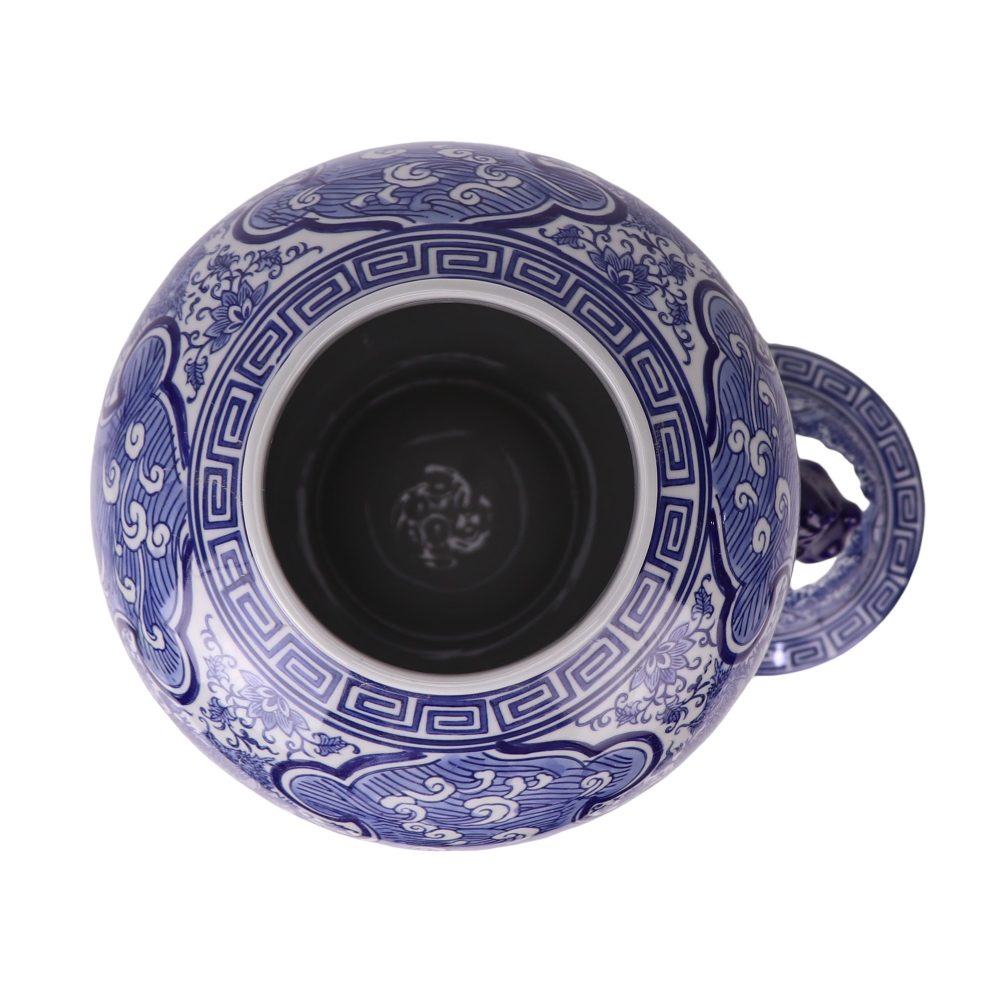 Jingdezhen porcelain blue and white seawater dragon pattern ceramic ginger jar with lid interior view