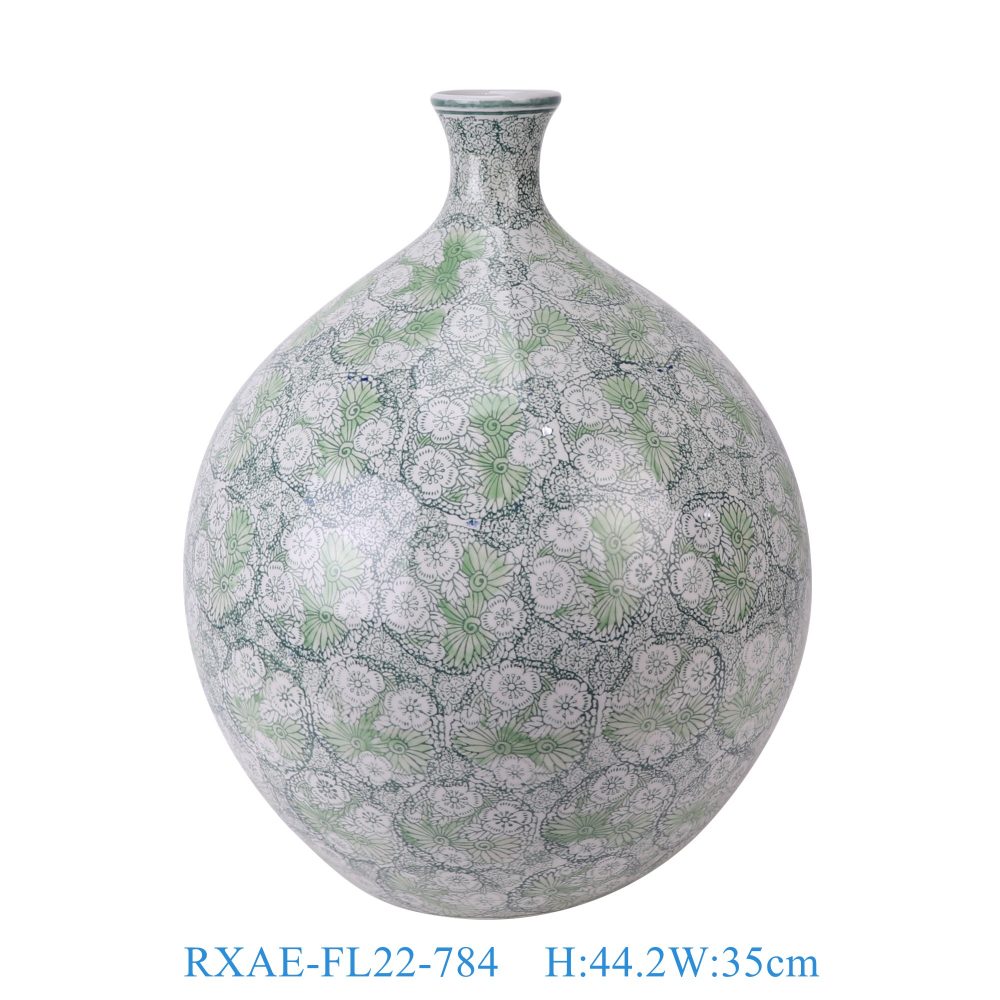 RXAE-FL22-784 Green flower pattern potbelly home decoration ceramic pomegranate vase