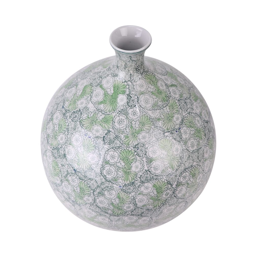 RXAE-FL22-784 Green flower pattern potbelly home decoration ceramic pomegranate vase top view