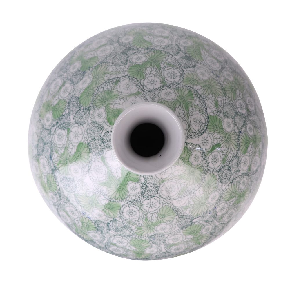 RXAE-FL22-784 Green flower pattern potbelly home decoration ceramic pomegranate vase top view