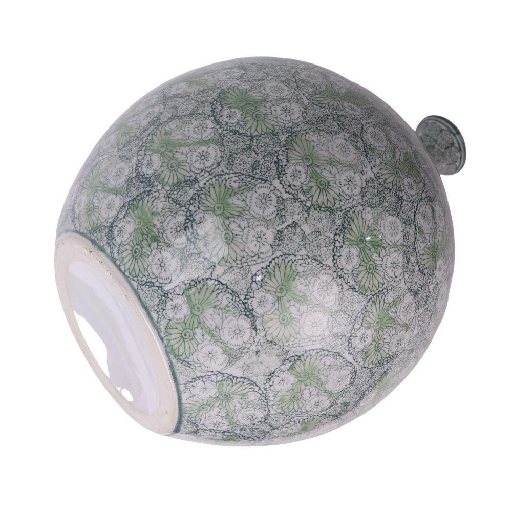 RXAE-FL22-784 Green flower pattern potbelly home decoration ceramic pomegranate vase side view