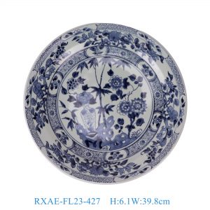 RXAE-FL23-427 Chinese style porcelain home decoration blue and white bamboo pattern ceramic round plate