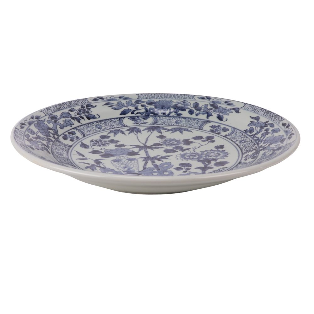 RXAE-FL23-427 Chinese style porcelain home decoration blue and white bamboo pattern ceramic disc side view