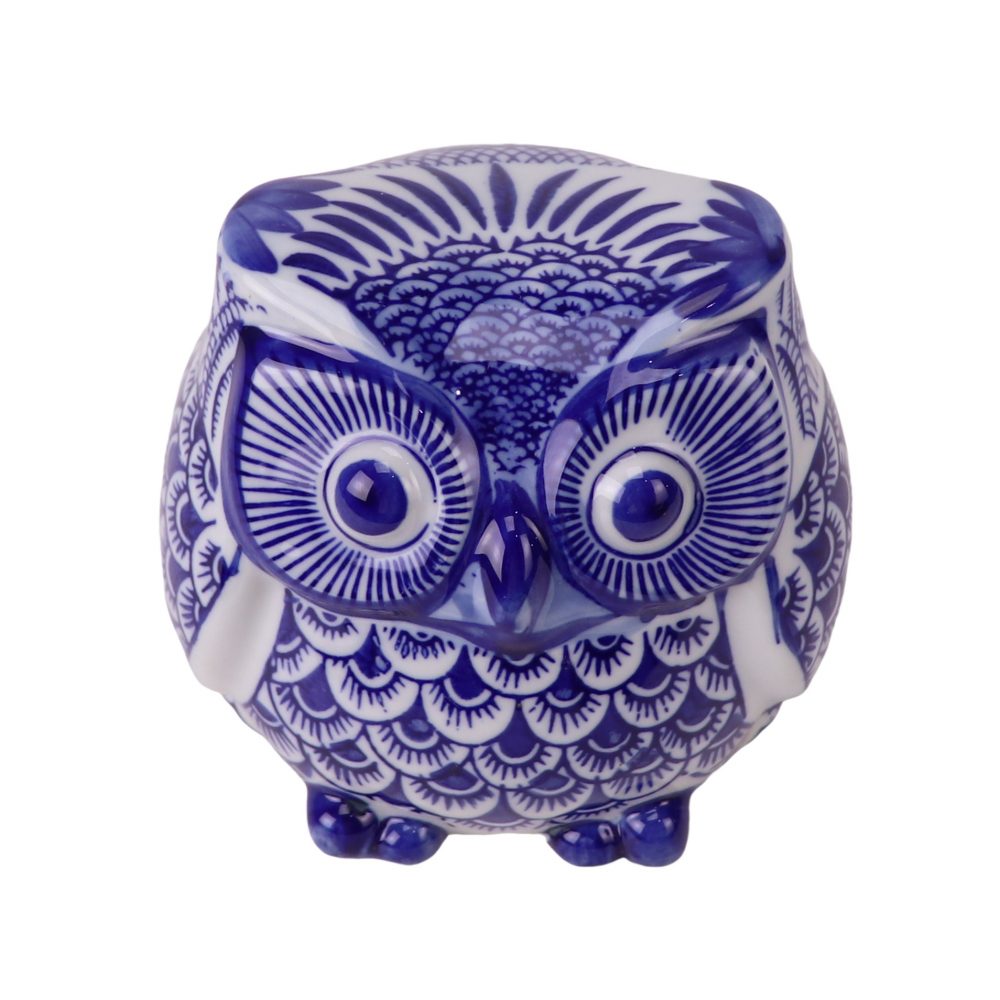 RXAY32-B-T Jingdezhen blue and white ceramic sculpture owl top view