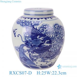 RXCS07-D Jingdezhen blue and white porcelain lidded jar handmade dragon pattern ceramic ginger jar