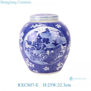 RXCS07-E  Jingdezhen porcelain hand-painted blue and white ice plum window landscape pattern home furnishings ceramic round jars