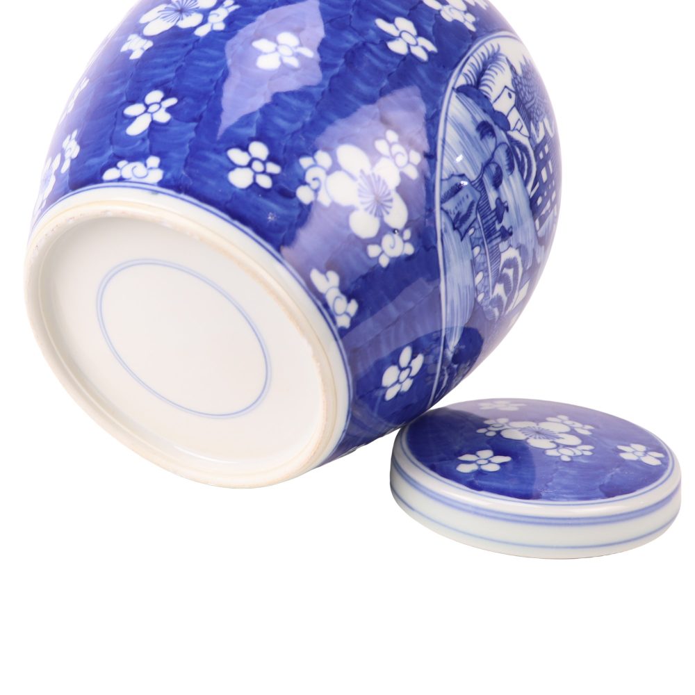 RXCS07-E Jingdezhen porcelain hand-painted blue and white ice plum window landscape pattern home furnishings ceramic round jar bottom picture