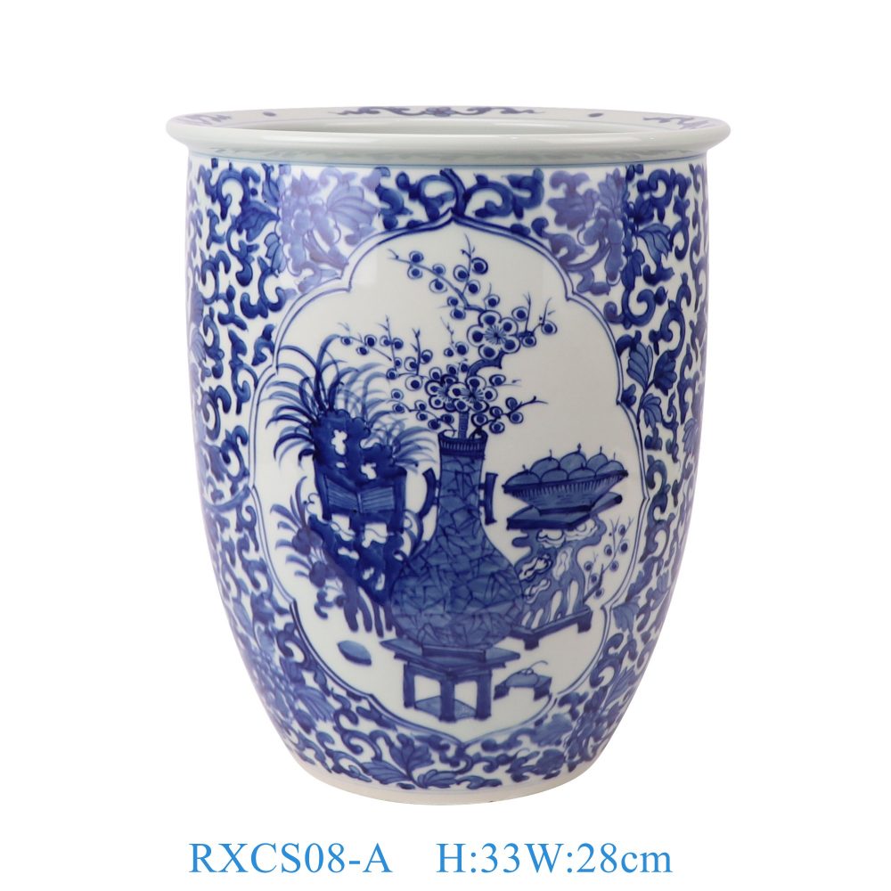 RXCS08-A  Jingdezhen porcelain hand-painted blue and white open window antique pattern home garden decorative ceramic flower pot