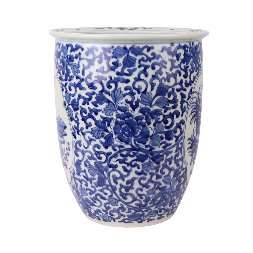 RXCS08-A Jingdezhen porcelain hand-painted blue and white window opening antique pattern home garden decoration ceramic flower pot side view