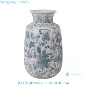 RXCZ-QD24103 Modern style Green Flower and Leaf Pattern Ceramic flower tabletop Vase