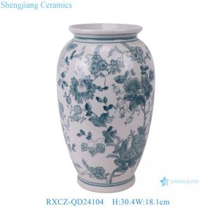 RXCZ-QD24104 Modern style Green and White flower leaf pattern Cracked glazed Ceramic decorative flower Vase