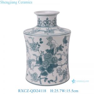 RXCZ-QD24118 Modern style Green Flower and Leaf Pattern Ceramic flower Vase