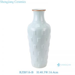 RZBF16-B Song Dynasty Ru kiln celadon glaze carved square ceramic vase green color porcelain vase