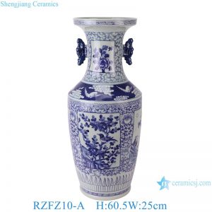 RZFZ10-A Antique Qing dynasty blue and white porcelain vase hand painted double ear ceramic vase